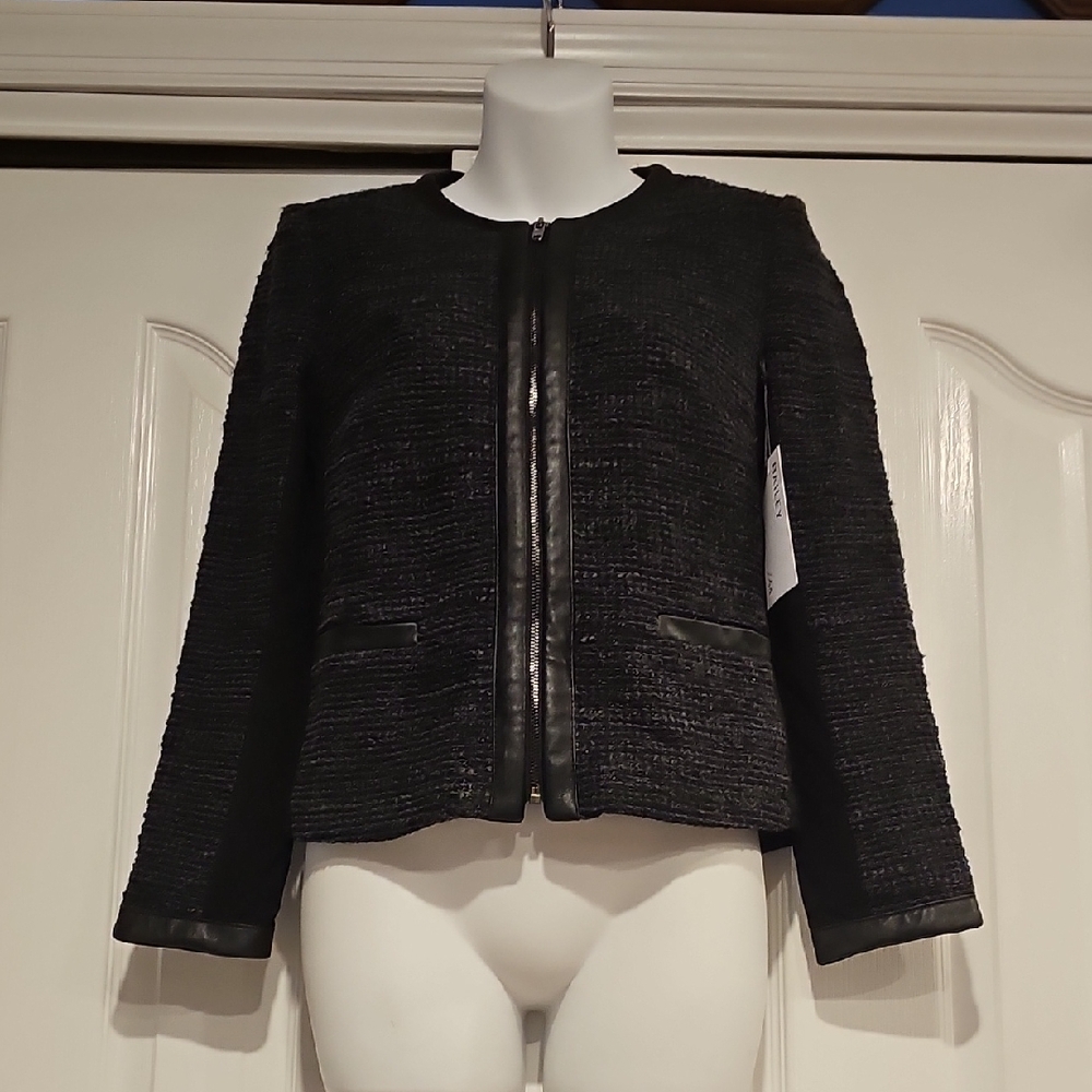Bailey 44 Edith Jacket Black Tweed Style W/ Faux Leather Sz 0 NWT MSRP $150